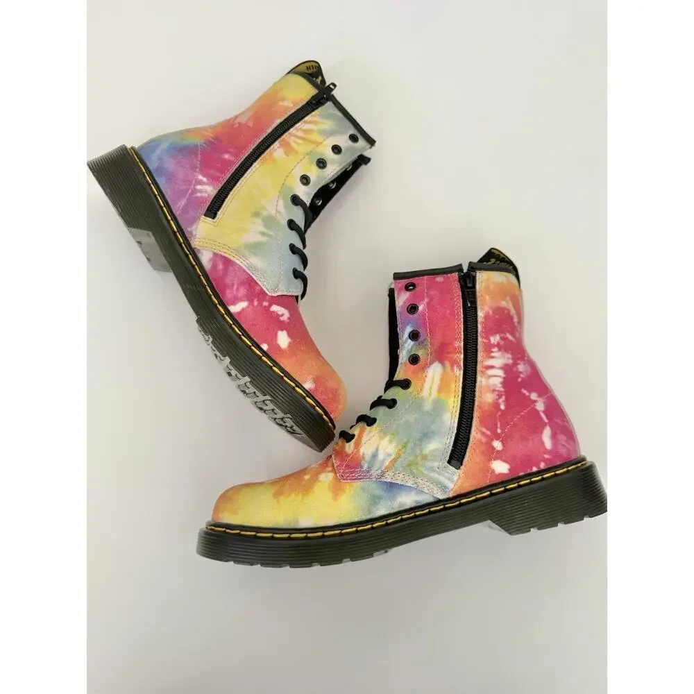 Dr. Marten’s Multi Color Tie Dye Side Zipper Lace Up Girls’ Combat Boots Size 6